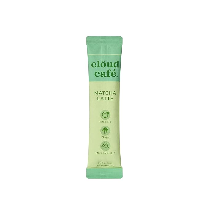 Clöud Café Collagen Infused Matcha Latte Powder - Vitamin E, Chaga Mushroom, & Marine Collagen Powder Instant Tea (10 Sachets)