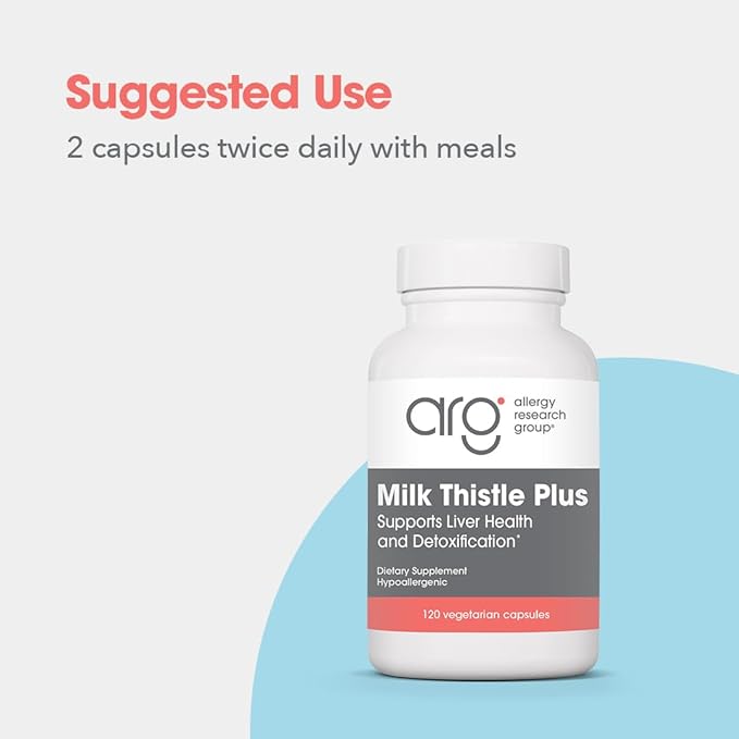 Allergy Research Group Milk Thistle Plus Supplement - Liver Health Support, Milk Thistle, Dandelion, Detox, Cleanse, Vegetarian Capsules - 120 Count
