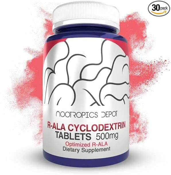 Nootropics Depot R-ALA Cyclodextrin Complex Tablets | 500mg | Optimized R-Alpha Lipoic Acid | 30 Count