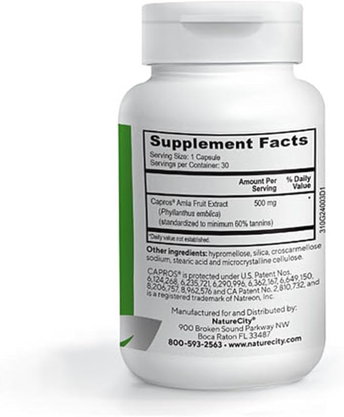NatureCity True-Capros Amla Fruit Extract Supplement Polyphenol Antioxidant Power Supports Cardiovascular Heart Health (60 Veggie Capsules) Non-GMO Vegan Friendly and Soy Free