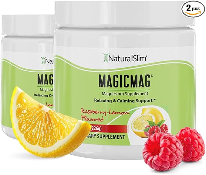 NaturalSlim Magicmag Pure Magnesium Citrate Powder Stress, Constipation, Muscle, Heart Health, and Sleep Support | Raspberry Lemon Magnesium Supplement - 8oz Drink Mix (2 Pack)