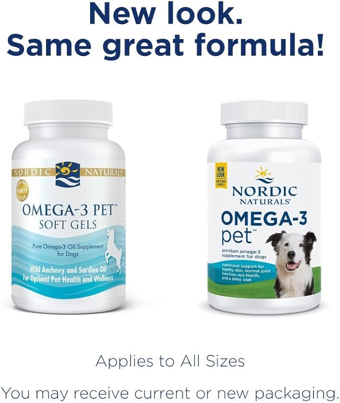 Nordic Naturals Omega-3 Pet, Unflavored - 120 Soft Gels - 330 mg Omega-3 Per Soft Gel - Fish Oil for Dogs with EPA & DHA - Promotes Heart, Skin, Coat, & Immune Health