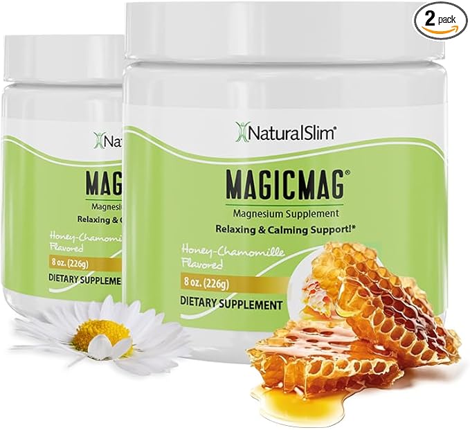 NaturalSlim Magicmag Pure Magnesium Citrate Powder Stress, Constipation, Muscle, Heart Health, and Sleep Support | Honey Chamomile Flavored Magnesium Supplement - 8oz Drink Mix (2 Pack)
