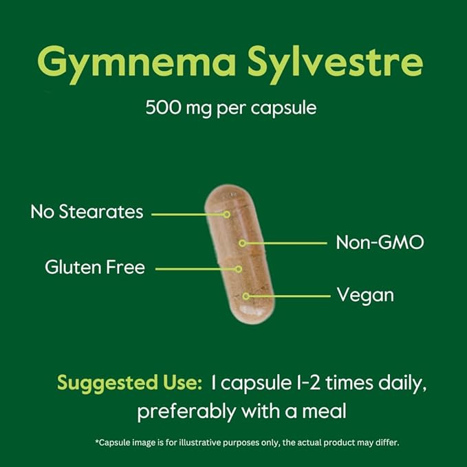BESTVITE Gymnema Sylvestre 500mg (120 Vegetarian Capsules) - Standardized to 75% Gymnemic Acid - No Stearates - No Fillers - No Flow Agents- Vegan - Non GMO - Gluten Free
