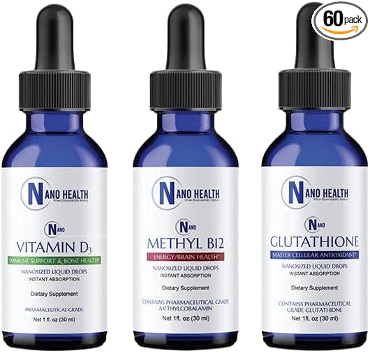 Nano Essential Wellness Bundle Combines 3 mavellous Health Promoting Products: Nano Glutathione, Nano Methyl B-12 & Nano Vitamin D3