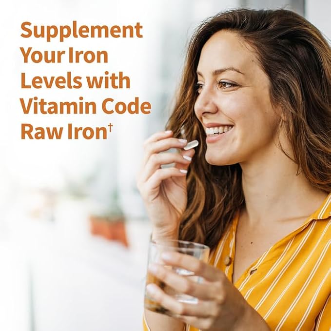 Garden of Life Vitamin Code Raw Iron Supplement - 30 Vegan Capsules, 22mg Once Daily Iron, Vitamins C, B12, Folate, Fruit, Veggies & Probiotics, Iron Supplements for Women, Energy & Anemia Support