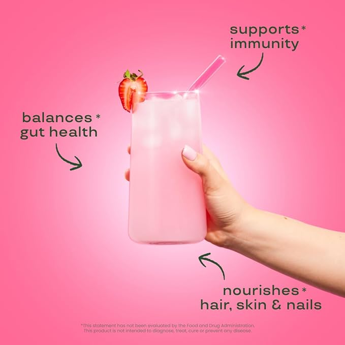 Bloom Nutrition Bovine Colostrum Powder for Gut Health, Immune Support, Hair Growth & Beauty Supplement, Gluten Free, Sugar Free | Strawberries & Cream, 25 Servings