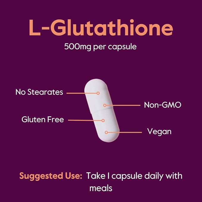 BESTVITE L-Glutathione 500mg (60 Vegetarian Capsules) - No Stearates - Vegan - Non GMO - Gluten Free