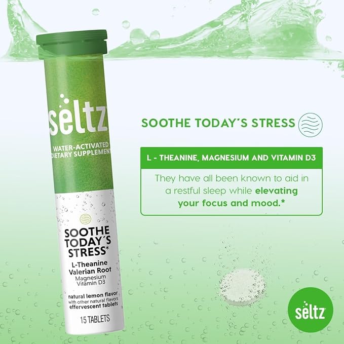 Seltz Lift Your Mood and Soothe Today's Stress Vitamin Effervescent Drinks with L-Theaninine, L-Tryptophan, Saffron, Vitamin D3 and More!