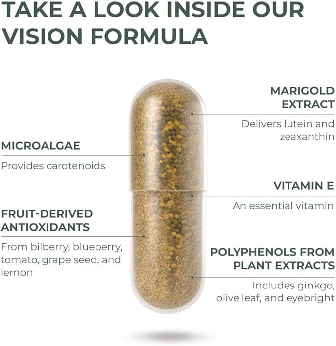 Primal Harvest Vision and Eye Support Complex with Lutein, Zeaxanthin Plus Vitamin E, Bilberry Extract, and Blueberry Extract for Overall Eye Health for Men and Women, 60 Capsules