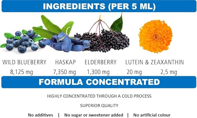 Immunia Vision. Lutein, Wild Blueberry, and Elderberry Concentrate. Eye Health Antioxidant Supplement. Concentrated Formula. Delicious Taste. 5 ml/Day. (1-Pack)