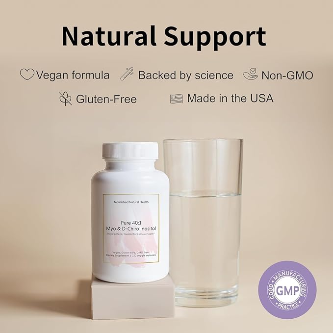 Nourished 40:1 Myo-inositol & D-Chiro Inositol - Supplement for Women with Fertility, Skin Health, or Menstrual Cycle Symptoms - Hormone Balance for Women - 120 Capsules