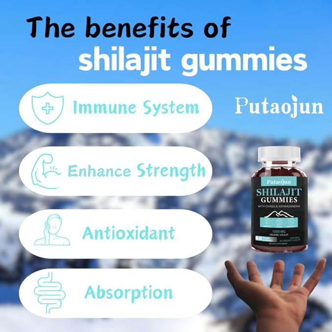 Shilajit for Man,Woman & Kid.Himalayan Gold Shilajit Gummies.1000mg Shilajit,200mg Ashwagandha,200mg Chaga,100mg Ginseng,100mg Saw Palmatto,60mg Black Seed Oil