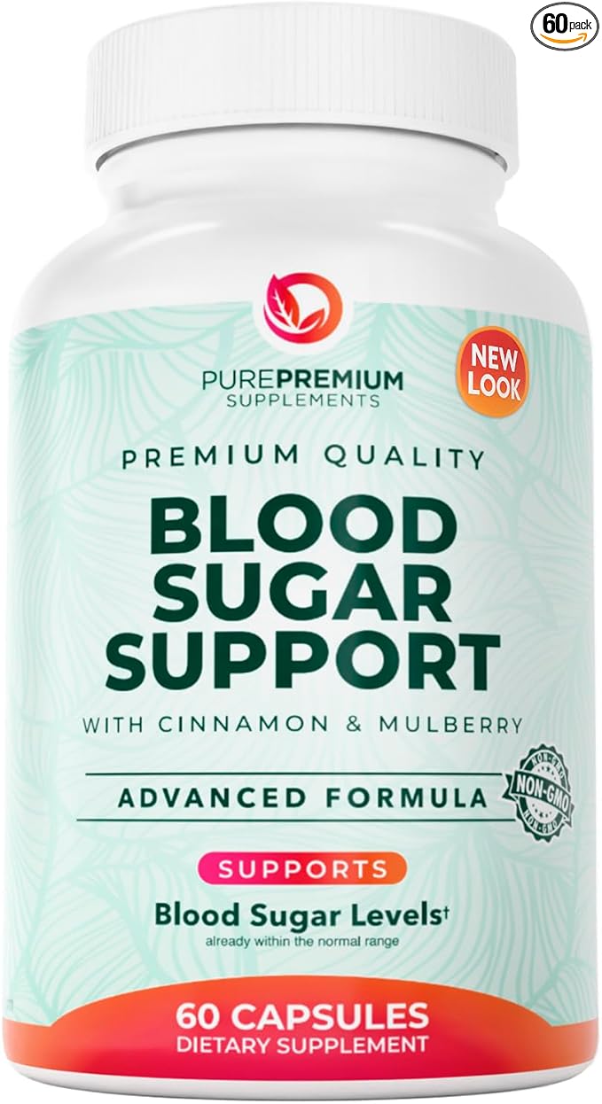 PurePremium Normal Blood Sugar Support Supplement - 20 Active Ingredients Complex to Support Blood Sugar Levels Already in The Normal Range - with Cinnamon, Bitter Melon, Chromium, Mulberry - 60ct