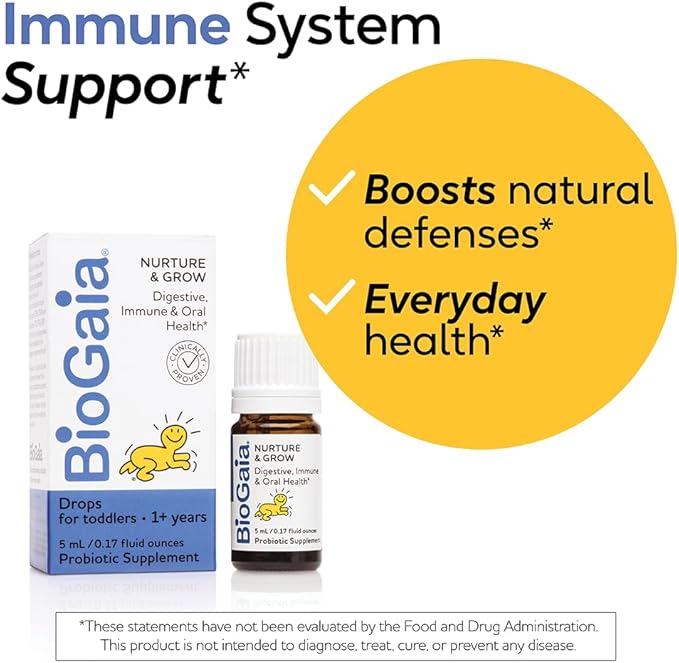BioGaia Nurture & Grow for Toddlers | Ages 1+ | Liquid Probiotic | Allergen-Free | Triple-Benefit Probiotic for Kids | Digestive Health, Immune Support & Oral Health Protection | 25-Day Supply