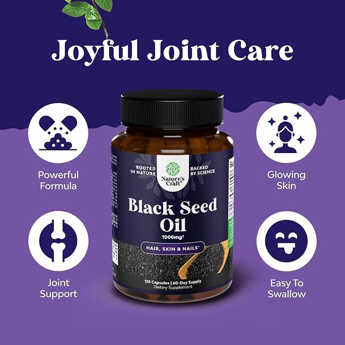 Cold Pressed Black Seed Oil Capsules - Vegan Nigella Sativa Black Cumin Seed Oil Capsules with Omega 3 6 9 Antioxidants and Thymoquinone for Hair Growth Immune Support Joint Health and Digestion