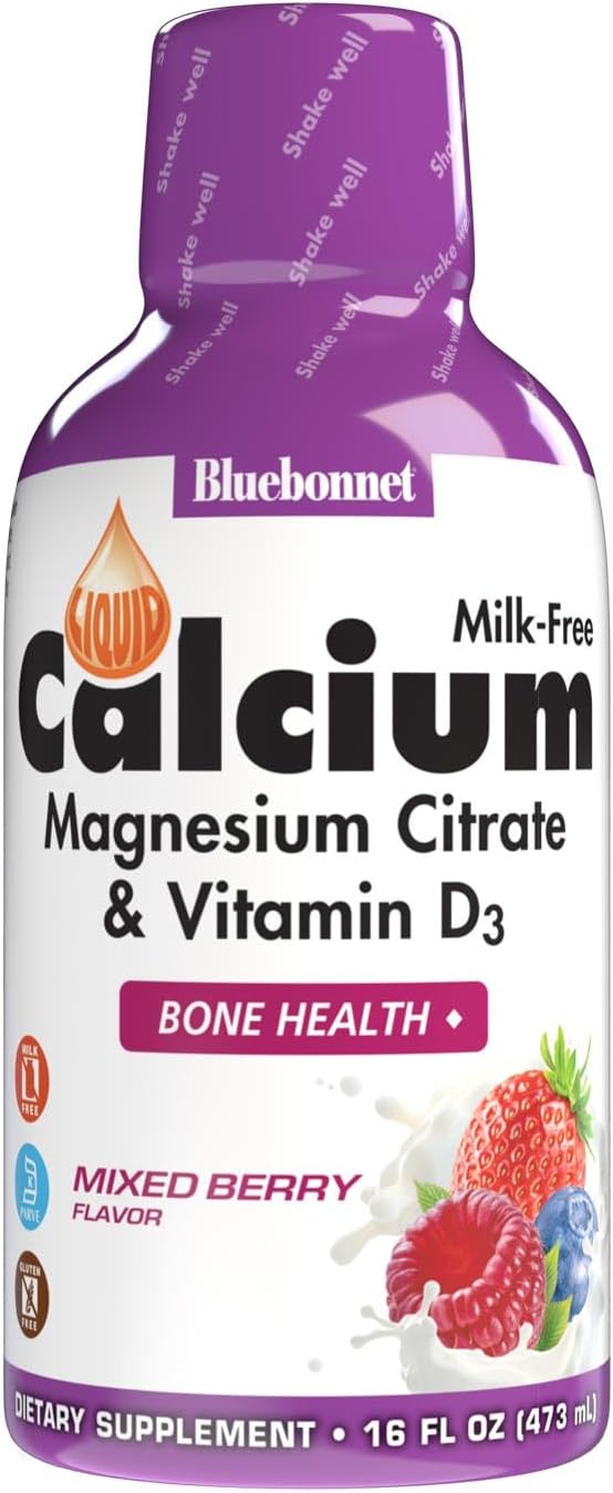 Bluebonnet Nutrition Liquid Calcium Magnesium Citrate & Vitamin D3 Daily Bone Support Supplement - Strawberry & Mixed Berry Bundle