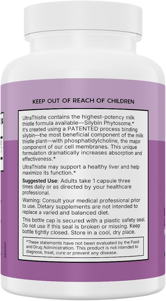 Natural Wellness UltraThistle® Advanced Milk Thistle Liver Support - 1080mg Silybin Phytosome Patented Formula (No Soy) - Herbal Liver Cleanse & Detox Supplement, 30-Day Supply Care