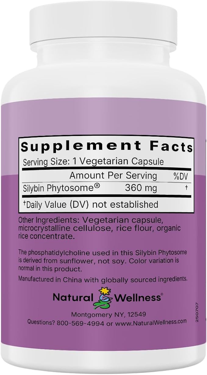 Natural Wellness UltraThistle® Advanced Milk Thistle Liver Support - 1080mg Silybin Phytosome Patented Formula (No Soy) - Herbal Liver Cleanse & Detox Supplement, 30-Day Supply Care
