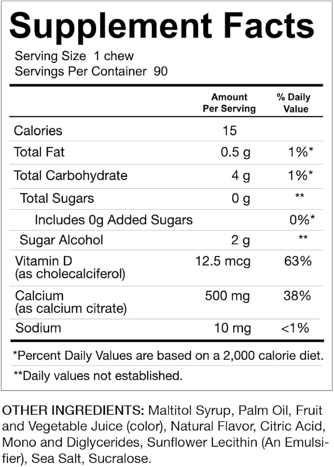 Celebrate Vitamins Bariatric 500mg Calcium Citrate Soft Chews with 500 IU Vitamin D3 – Essential for Gastric Bypass Patients & Bone Health - Sugar & Gluten Free, Cherry (90 Chews)