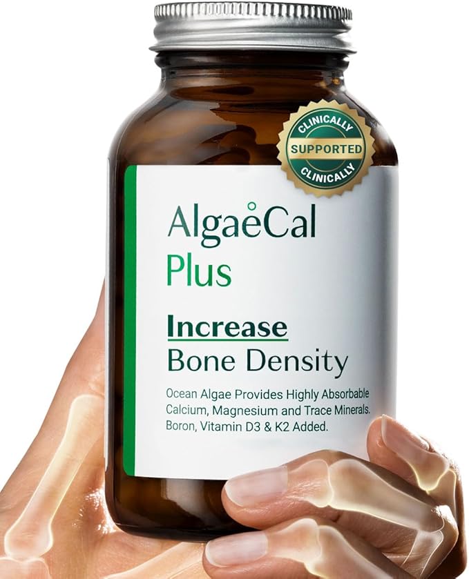ALGAECAL Organic Red Algae Calcium Supplement for Bone Density, Vitamin K2 MK7 (100mg), Vitamin D3 (1600 IU), Magnesium (350mg) & Trace Minerals & Strength, Easy to Swallow, 120 Veggie Caps