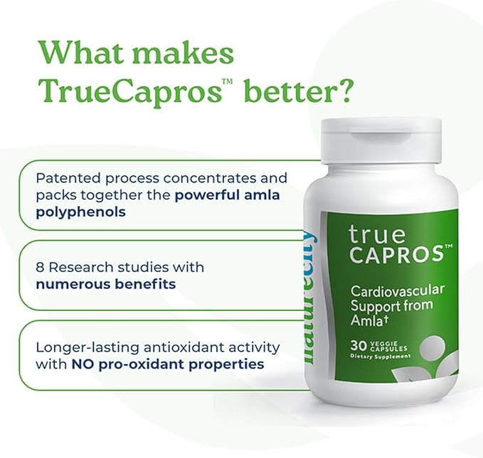 NatureCity True-Capros Amla Fruit Extract Supplement Polyphenol Antioxidant Power Supports Cardiovascular Heart Health (60 Veggie Capsules) Non-GMO Vegan Friendly and Soy Free