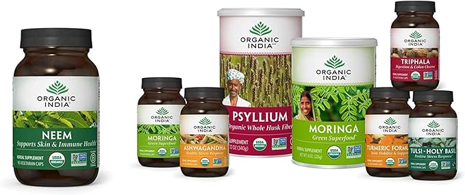 ORGANIC INDIA Neem Leaf Capsules, Herbal Supplement - Supports Skin, Immune, & Liver Health, Detox, Vegan, Gluten-Free, USDA Certified Organic - 90 Capsules (2-Pack)
