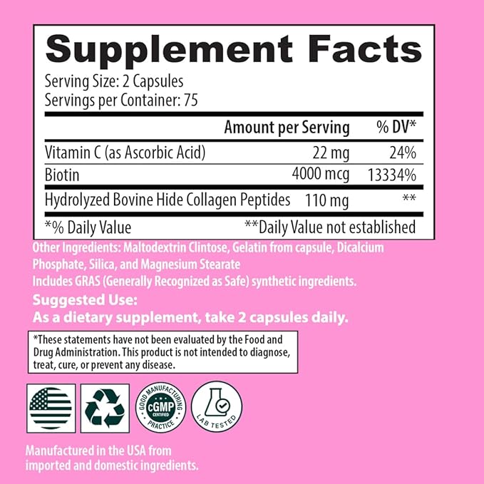 Sanar Naturals Collagen Pills with Biotin, Vitamin C - Supports Healthy Hair, Skin and Nails - Boost Hair Growth & Strong Nails - Collagen Biotin Supplement, 150 Capsules