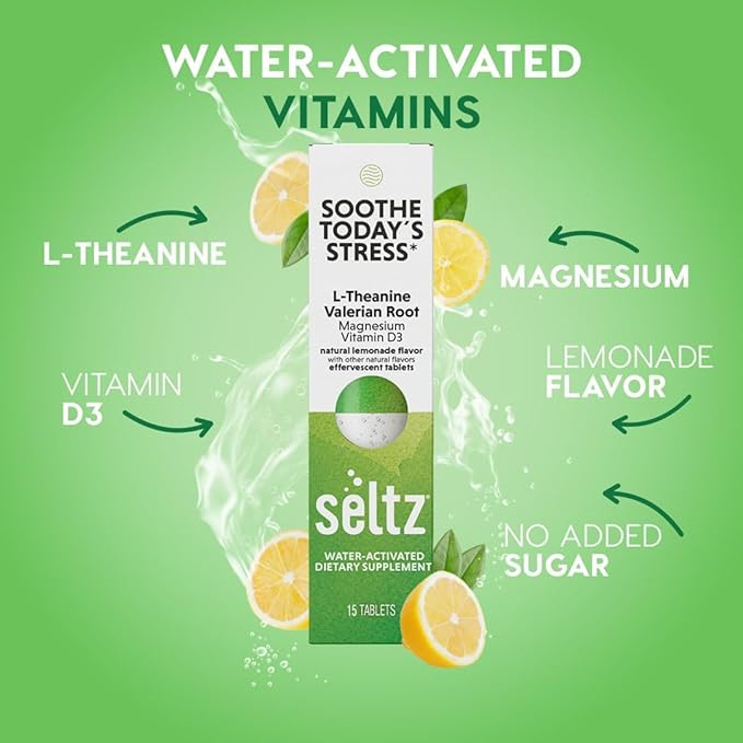 Seltz Lift Your Mood and Soothe Today's Stress Vitamin Effervescent Drinks with L-Theaninine, L-Tryptophan, Saffron, Vitamin D3 and More!