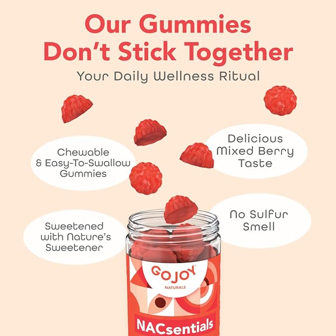 GOJOY 7-in-1 Sugar-Free NAC Gummies – NACsentials 600mg N-Acetyl Cysteine with Vitamin C, ALA, Quercetin & Astaxanthin – Antioxidant & Liver Detox Support – Vegan & Keto-Friendly – 60 Gummies