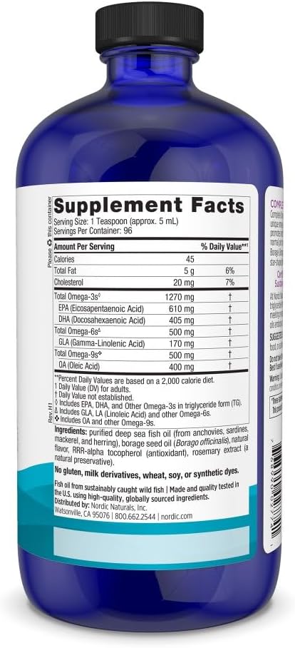 Nordic Naturals Complete Omega, Lemon Flavor - 16 oz - 1270 mg Omega-3 - EPA & DHA with Added GLA - Healthy Skin, Cognition, Positive Mood - Non-GMO - 96 Servings