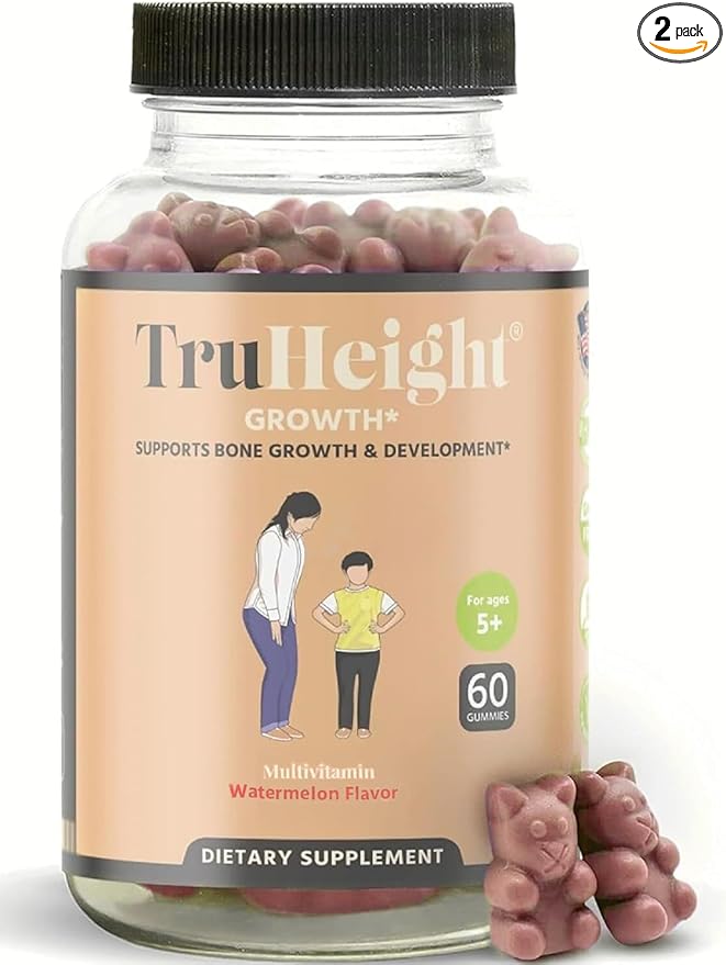 TruHeight Growth Gummies (Watermelon) Natural Growth & Development Supplement for Kids & Teens - Vitamin D, K, Calcium & Ashwaganda - Bone Strength Vitamins, Picky Eater Ages 5+ (Pack of 2) 120 Count