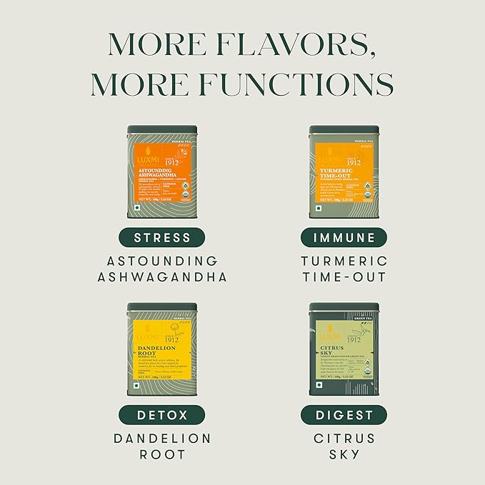 Luxmi Estates - Astounding Ashwagandha - Organic Ashwagandha Tea - Loose Leaf - 100g (50 Cups) | With Ashwagandha, Turmeric, Ginger, Lemongrass & More | Perfect Stress Relief Tea