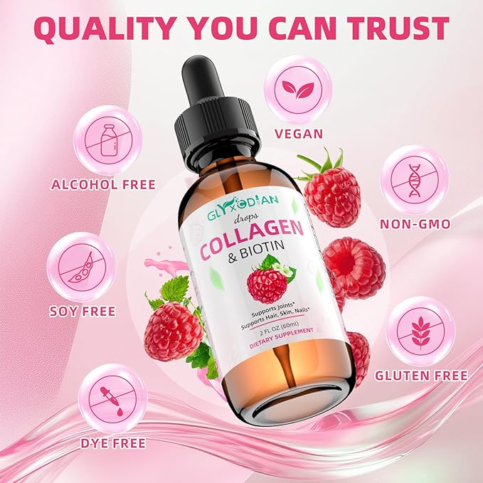 Collagen Biotin Liquid Drops:50000mcg Liquid Collagen Supplement Enhanced Hair Growth High Antioxidant Support Skin Strong Nail Strength Vitamin C Hyaluronic Acid Non-GMO Formula for Women Men