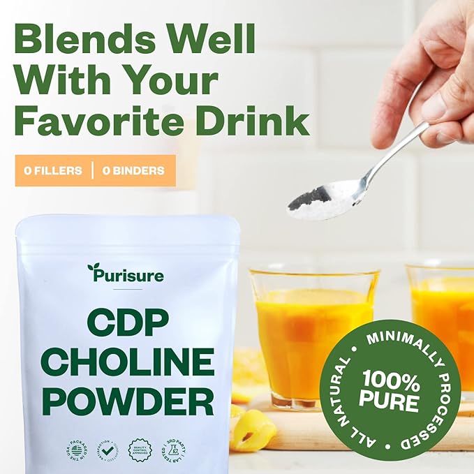 CDP Choline Powder, 50g, CDP Choline Supplements That Support Attention, Focus, and Energy, Citicoline Powder for Cognitive Function, Increases Motivation and Productivity, 200 Servings