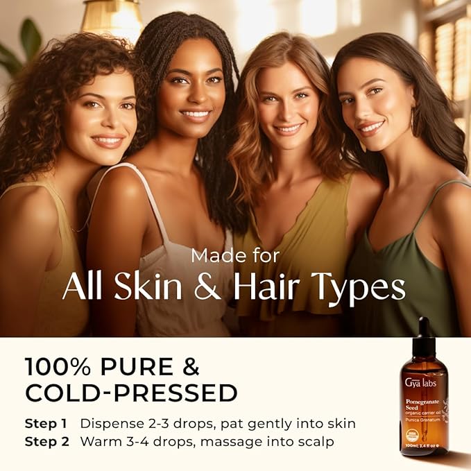 Gya Labs Organic Pomegranate Seed Oil for Skin, Face & Body - 100% Pure Natural Pomegranate Carrier Oil for Hair, Diffuser (3.4 Fl Oz)
