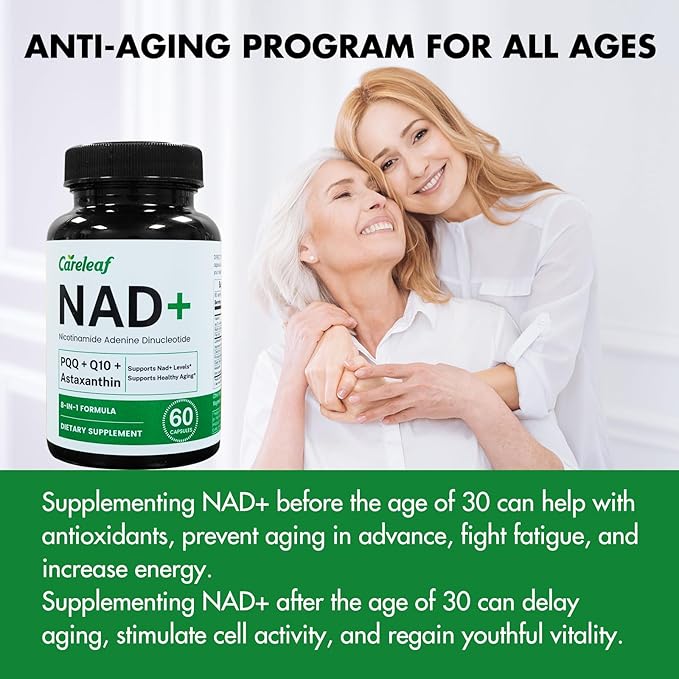 NAD+ Supplement 300mg, Liposomal NAD Boost with PQQ, Astaxanthin, Folic Acid, Vitamin E, High Purity NAD Supplement for Anti-Aging, Cell Longevity, Energy Metabolism - 60 Capsules