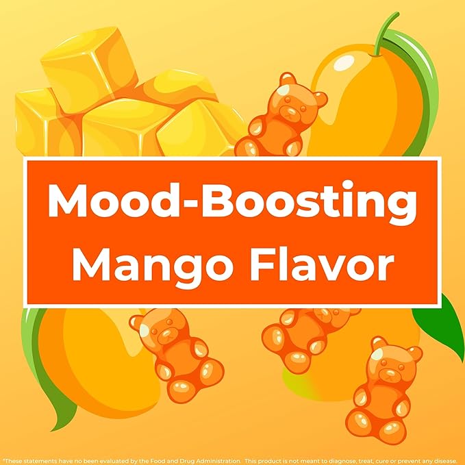 Saffron Gummies with Vitamin D3 & B12 – Natural Mood & Energy Support for Emotional Balance and Stress Relief – Tropical Mango, 60 Count (60 Count, Mango)