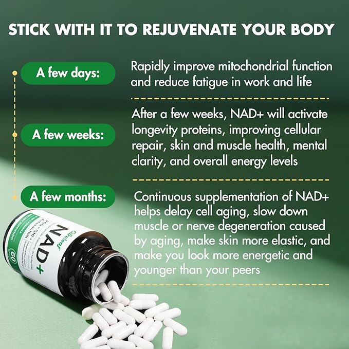 NAD+ Supplement 300mg, Liposomal NAD Boost with PQQ, Astaxanthin, Folic Acid, Vitamin E, High Purity NAD Supplement for Anti-Aging, Cell Longevity, Energy Metabolism - 60 Capsules