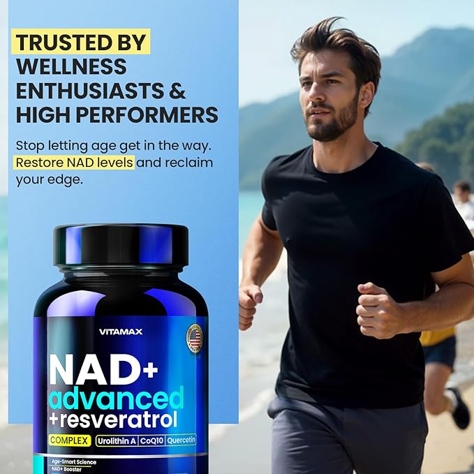 NAD+ Supplement Extra Strength - Liposomal + Resveratrol for Women & Men, CoQ10, Alpha Lipoic Acid, Green Tea, Quercetin, Urolithin A, Lycopene – High Purity Anti-Aging, Energy & Regeneration – 60ct