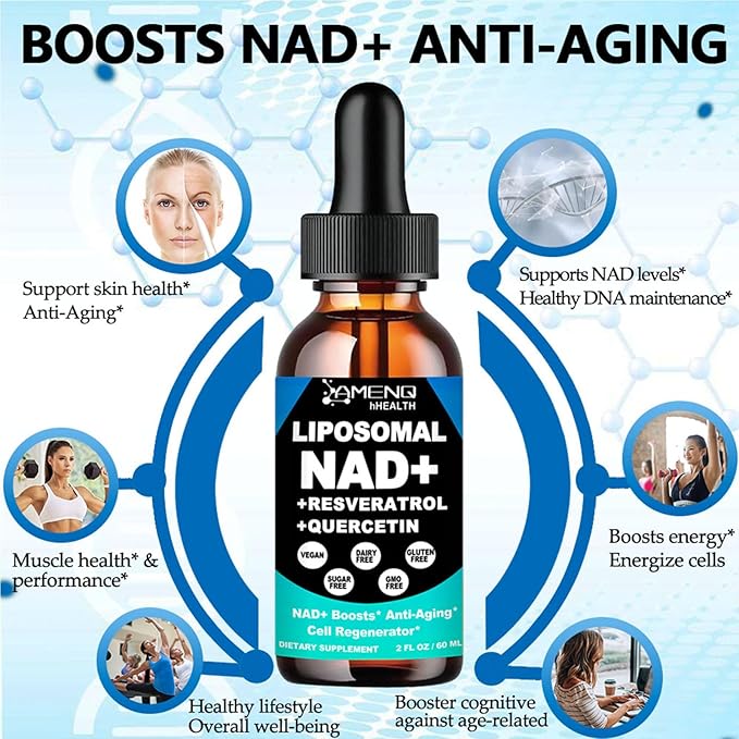 NAD Supplement, Liposomal NAD Nicotinamide Riboside Resveratrol 900mg Quercetion, TMG, Vitamin B3, High Potency NAD Plus Liquid Supplement for Cell Regenerator, Longevity, Energy, Anti-Aging, Focus