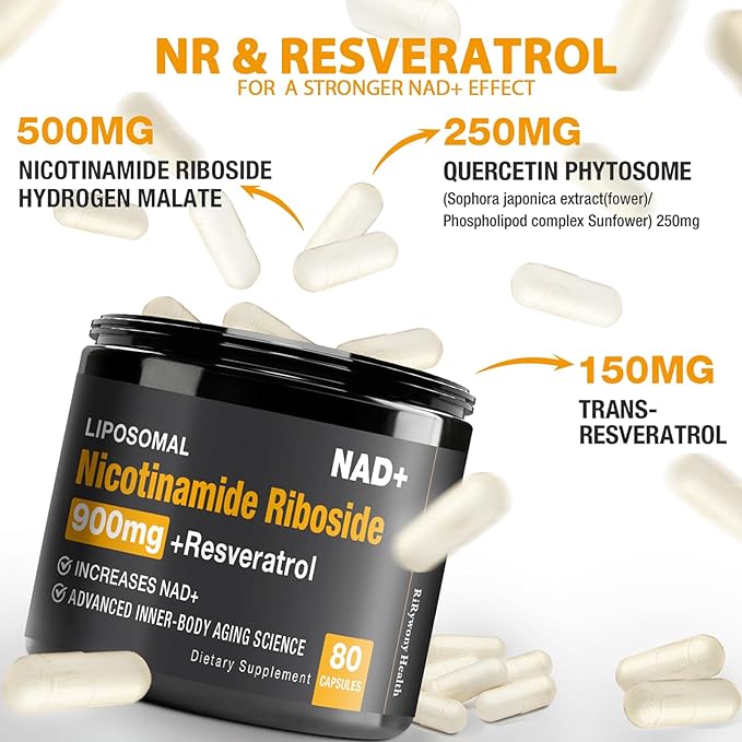 NAD+ Supplement - Liposomal NAD with Nicotinamide Riboside (NR) Resveratrol Quercetin - 2025 New Upgrade, 900mg Pure Organic NAD Plus for Anti-Aging, Energy, Focus
