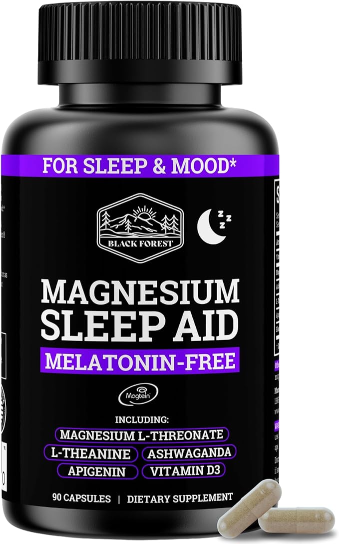 Black Forest Ashwagandha Magnesium Sleep Aid (6-in-1) - Magtein Magnesium L-Threonate, L-Theanine, Apigenin Supplement for Sleep 3 Enhanced with (Ashwagandha L theanine & Vitamin D)