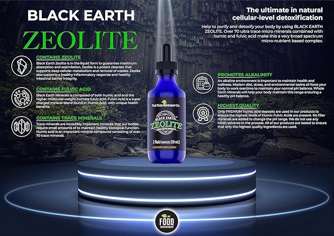 Black Earth Zeolite with Humic Fulvic Acids, Trace Minerals, for Adults and Kids Supports Gut Health, Immune Support, Digestion and Elimination and More 1oz Liquid Pump Spray Supplement (2 Pack)
