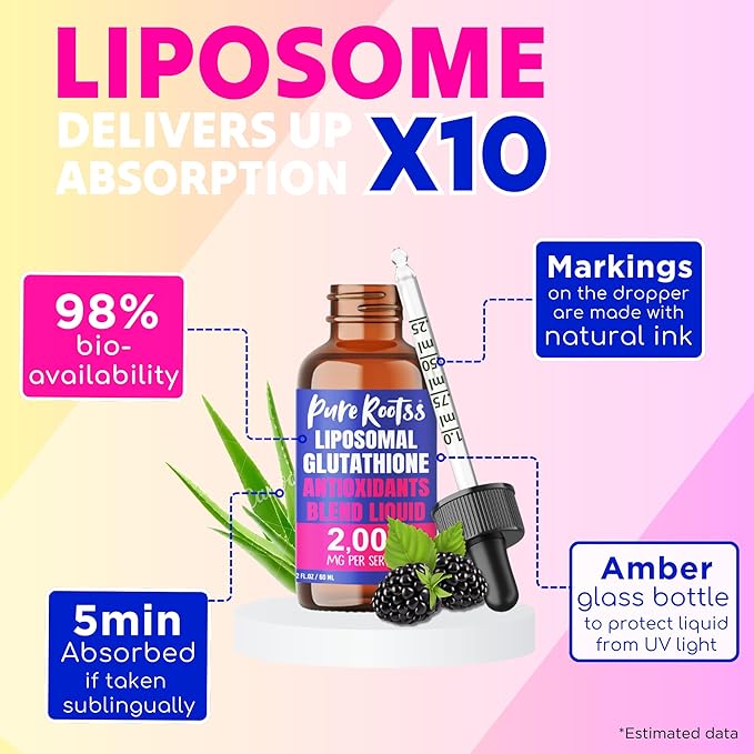 Liposomal Glutathione Liquid Supplement (Pack of 2), 98% Absorption, with Vitamin C, L- Glutathione, 2 Fl Oz per Bottle