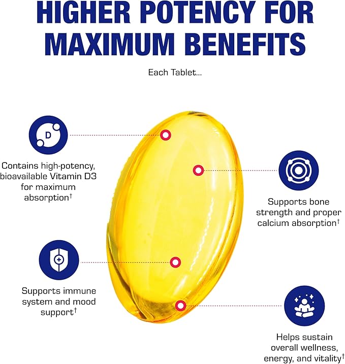 High Absorption Vitamin D3 1000IU - Clinical Formula Adult Vitamin D Supplement for Men and Women for Bone Teeth Muscle Mood and Immune Support - Easy to Swallow VIT D3 25 mcg - 100 Servings