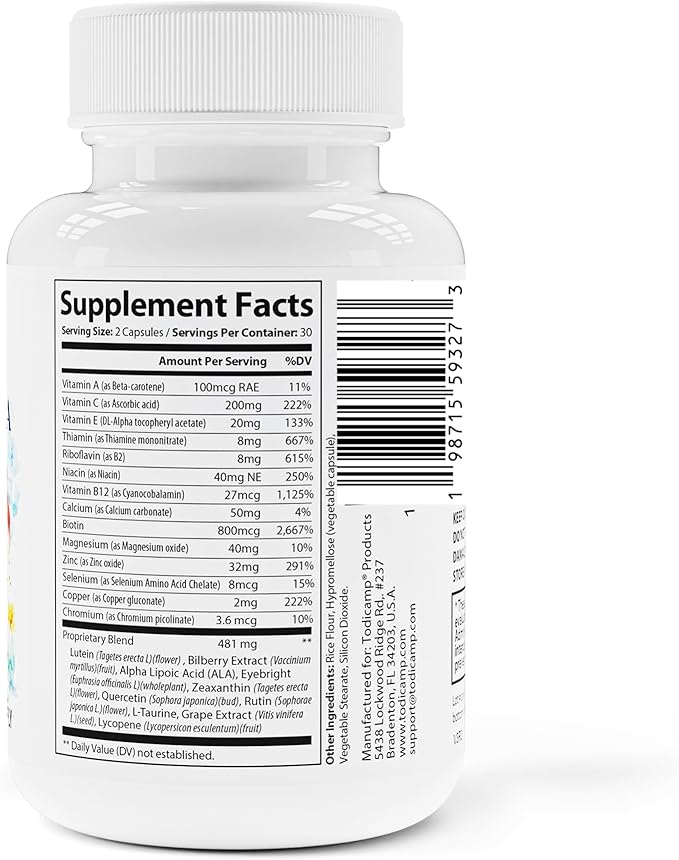 Macular Support Eye Health Vitamins & Vision Supplements Lutein 400mg, Zeaxanthin 10mg, Eyebright Herb, Lycopene Supplement & Bilberry Supplement for Eyes, Eye Vitamins for Seniors & Adults