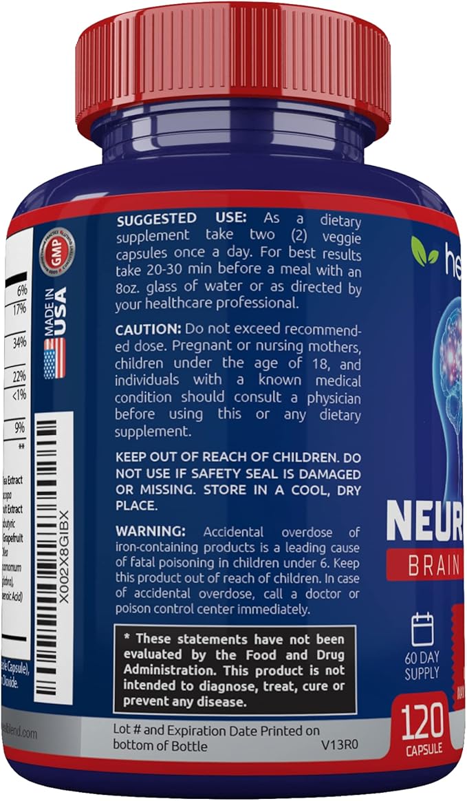 Neuro Plus Brain & Focus Formula - Nootropic Brain Booster Supplement, Supports Brain Health, Mental Clarity & Focus - Enhances Concentration & Mental Energy – 120 Capsules (1)