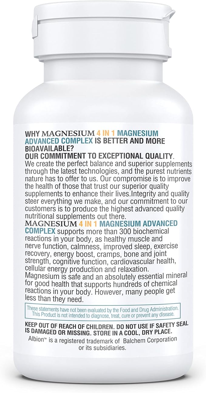 Kappa Nutrition Magnesium 4-in-1, 280mg Elemental Magnesium (Bisglycinate, Malate) + Zinc & Vitamin D3, Brain, Sleep, Energy, Muscle, Immune Support, 120 Vegan Capsules.