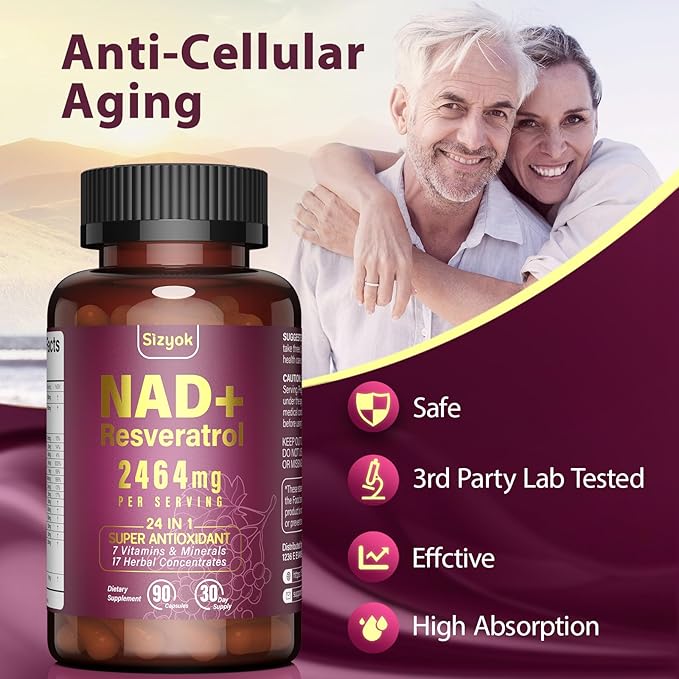 NAD Resveratrol Supplement 2464mg, Liposomal NAD Supplement with Resveratrol for Women and Men, NAD Plus Boosts NAD+ Levels, Energy Anti-Aging, 2Pack